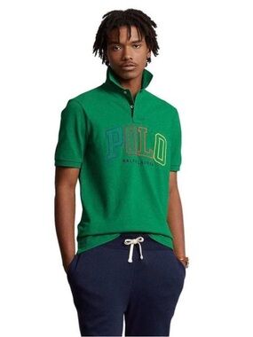 Polo by Ralph Lauren Green Polo with Multicolor Embroidered Letters